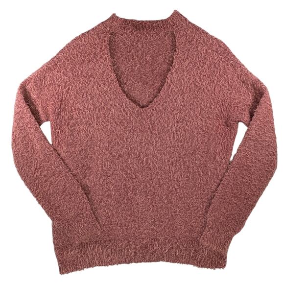 Ivy & Main Sweater L Pink Fuzzy Soft Knit Long Sleeve Open Back Round Neck Chic - Picture 4 of 13